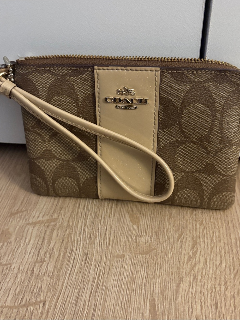 Coach Signature Canvas Wristlet in Brown and Tan